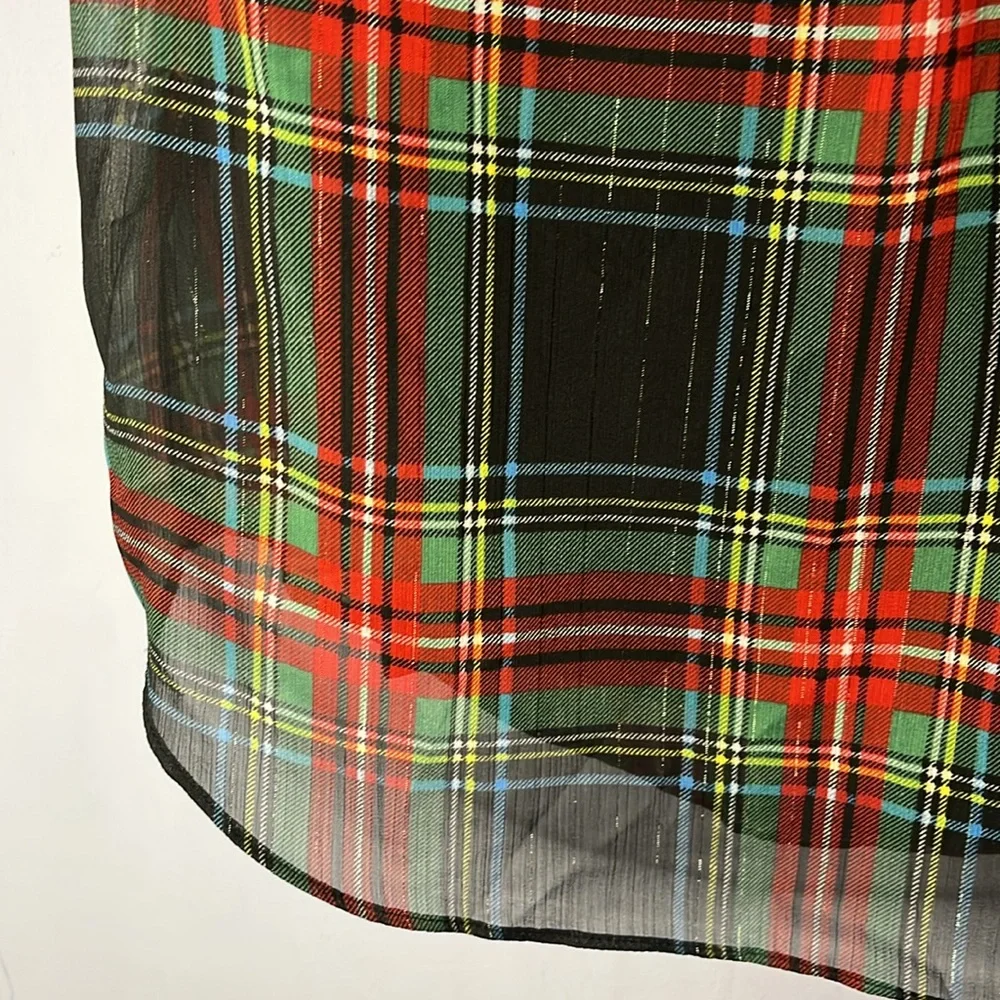 Sheer Sleeveless Plaid J. Crew Ruffle Blouse with Built In Cami Slip Top - Picture 11 of 11